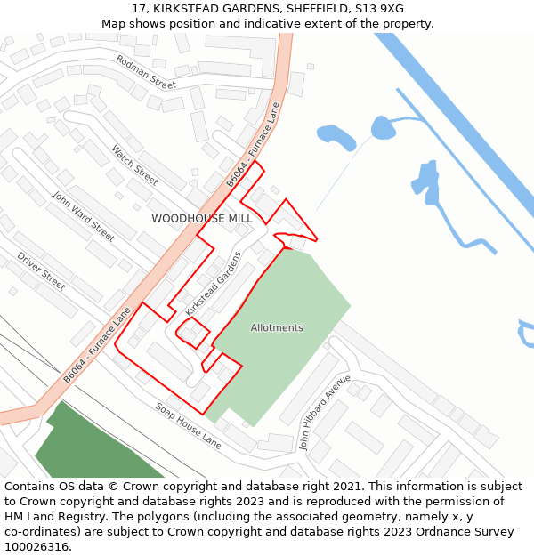 17, KIRKSTEAD GARDENS, SHEFFIELD, S13 9XG: Location map and indicative extent of plot