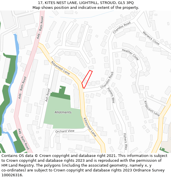 17, KITES NEST LANE, LIGHTPILL, STROUD, GL5 3PQ: Location map and indicative extent of plot