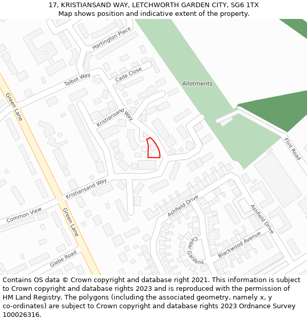 17, KRISTIANSAND WAY, LETCHWORTH GARDEN CITY, SG6 1TX: Location map and indicative extent of plot