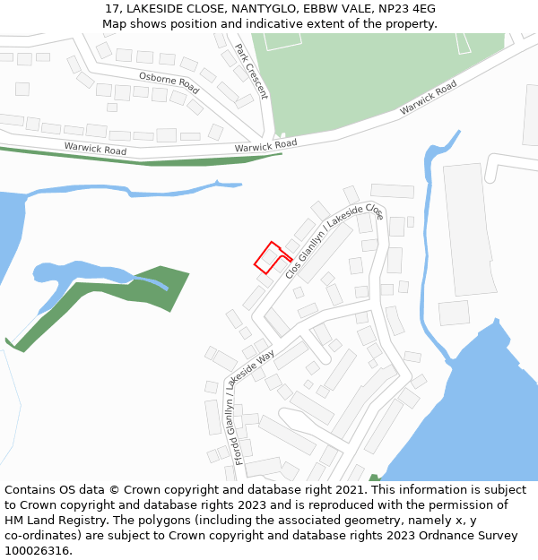 17, LAKESIDE CLOSE, NANTYGLO, EBBW VALE, NP23 4EG: Location map and indicative extent of plot