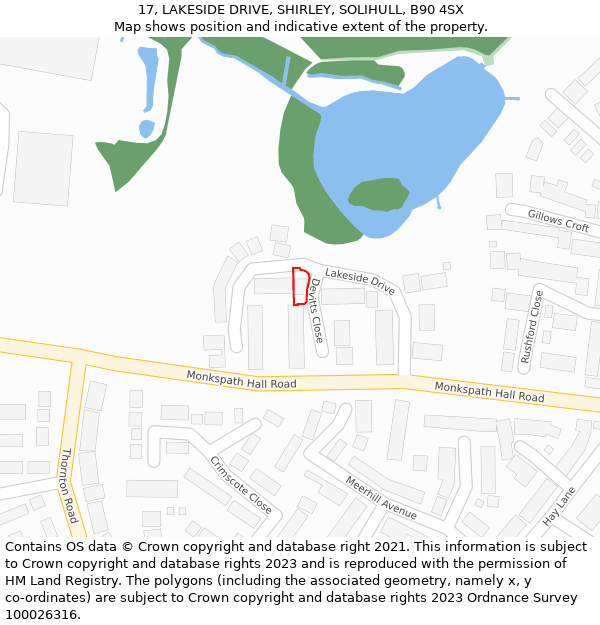 17, LAKESIDE DRIVE, SHIRLEY, SOLIHULL, B90 4SX: Location map and indicative extent of plot