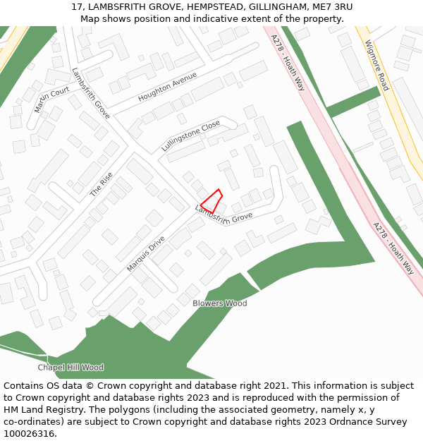 17, LAMBSFRITH GROVE, HEMPSTEAD, GILLINGHAM, ME7 3RU: Location map and indicative extent of plot