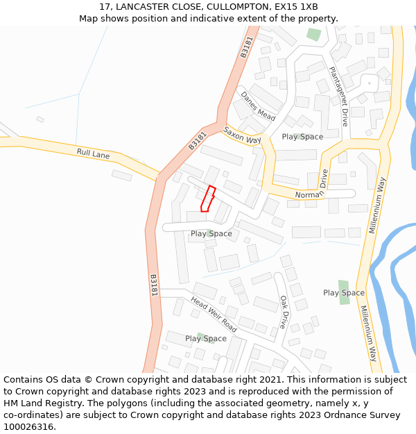 17, LANCASTER CLOSE, CULLOMPTON, EX15 1XB: Location map and indicative extent of plot