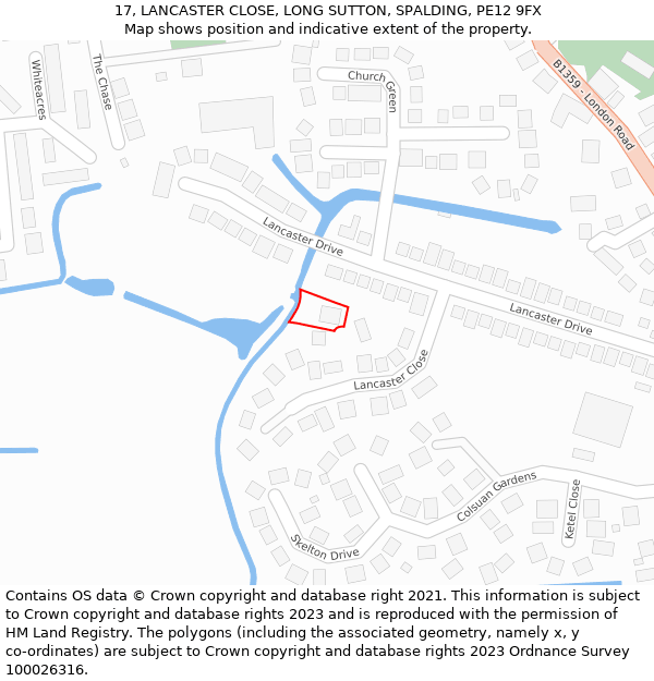 17, LANCASTER CLOSE, LONG SUTTON, SPALDING, PE12 9FX: Location map and indicative extent of plot