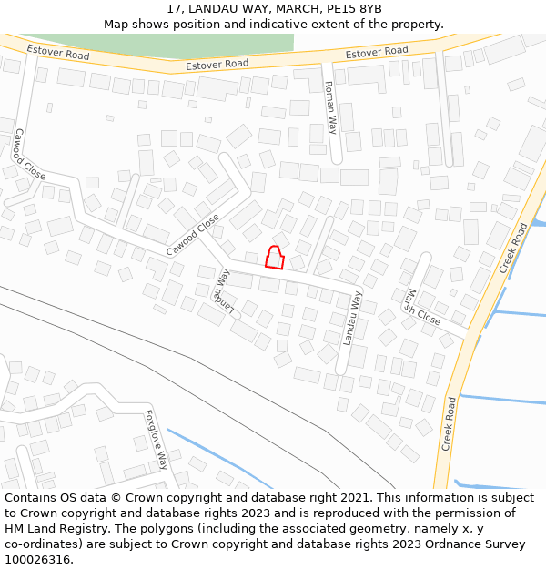 17, LANDAU WAY, MARCH, PE15 8YB: Location map and indicative extent of plot