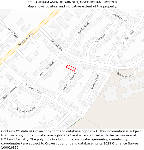 17, LANEHAM AVENUE, ARNOLD, NOTTINGHAM, NG5 7LB: Location map and indicative extent of plot