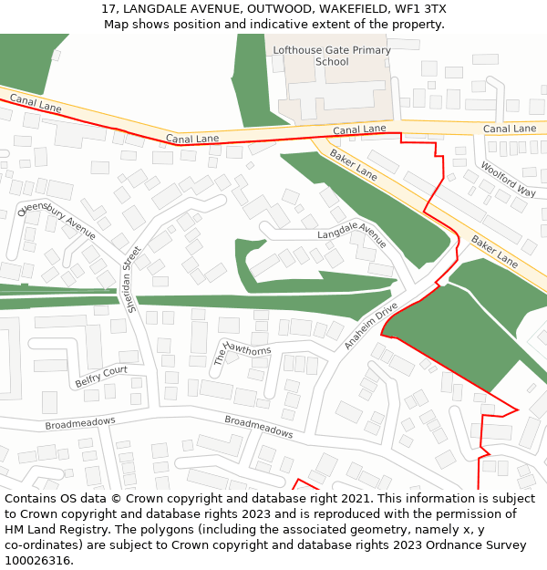 17, LANGDALE AVENUE, OUTWOOD, WAKEFIELD, WF1 3TX: Location map and indicative extent of plot