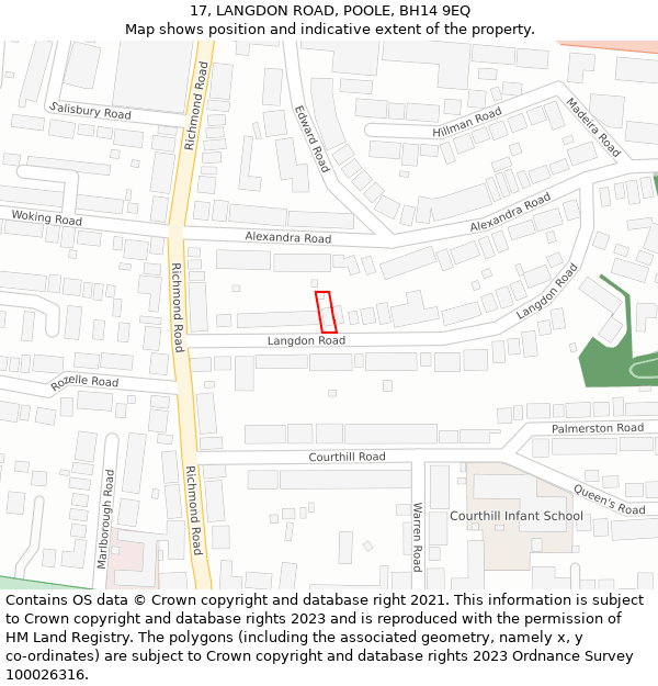 17, LANGDON ROAD, POOLE, BH14 9EQ: Location map and indicative extent of plot