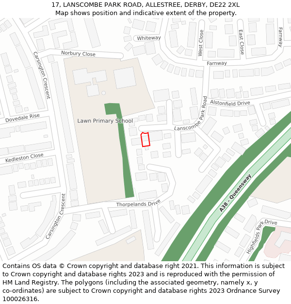 17, LANSCOMBE PARK ROAD, ALLESTREE, DERBY, DE22 2XL: Location map and indicative extent of plot