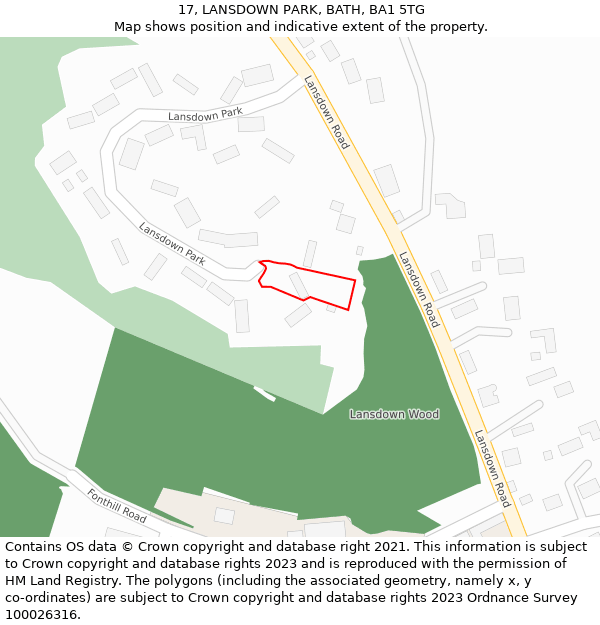 17, LANSDOWN PARK, BATH, BA1 5TG: Location map and indicative extent of plot