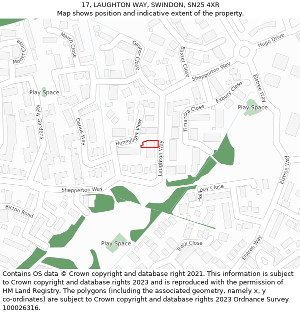 17, LAUGHTON WAY, SWINDON, SN25 4XR: Location map and indicative extent of plot