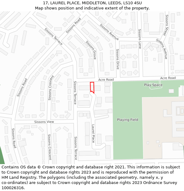 17, LAUREL PLACE, MIDDLETON, LEEDS, LS10 4SU: Location map and indicative extent of plot