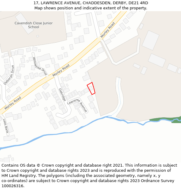 17, LAWRENCE AVENUE, CHADDESDEN, DERBY, DE21 4RD: Location map and indicative extent of plot