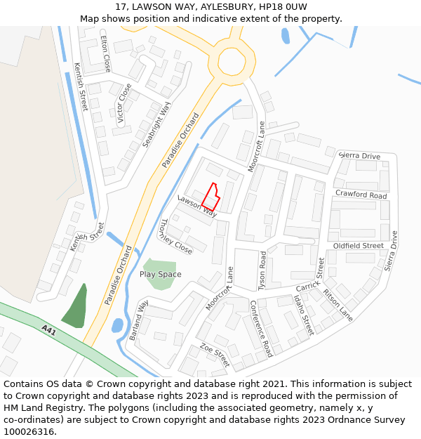17, LAWSON WAY, AYLESBURY, HP18 0UW: Location map and indicative extent of plot