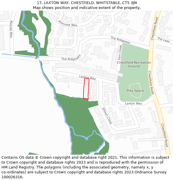 17, LAXTON WAY, CHESTFIELD, WHITSTABLE, CT5 3JN: Location map and indicative extent of plot