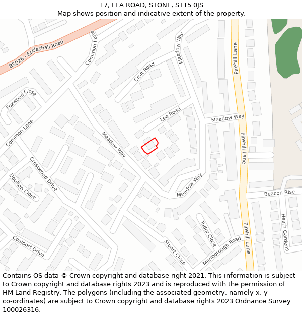 17, LEA ROAD, STONE, ST15 0JS: Location map and indicative extent of plot