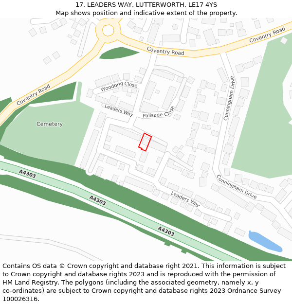 17, LEADERS WAY, LUTTERWORTH, LE17 4YS: Location map and indicative extent of plot