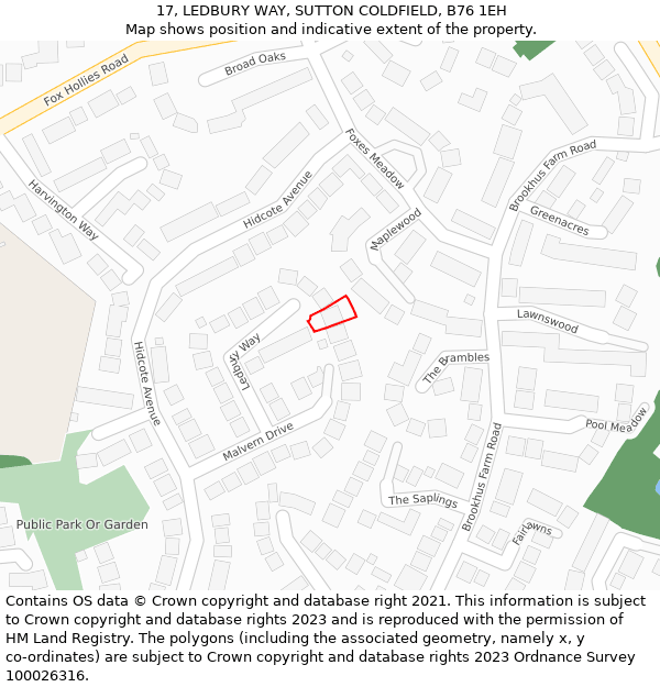 17, LEDBURY WAY, SUTTON COLDFIELD, B76 1EH: Location map and indicative extent of plot