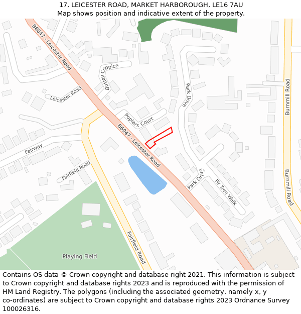 17, LEICESTER ROAD, MARKET HARBOROUGH, LE16 7AU: Location map and indicative extent of plot