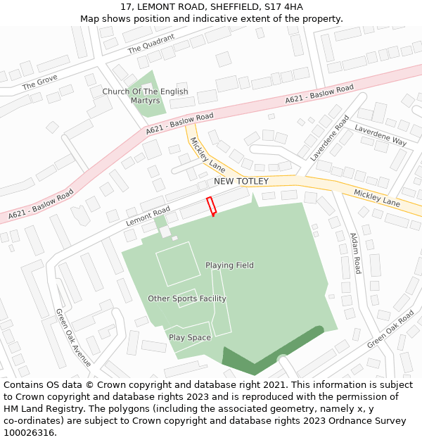 17, LEMONT ROAD, SHEFFIELD, S17 4HA: Location map and indicative extent of plot