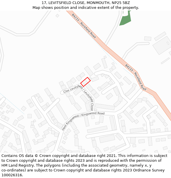 17, LEVITSFIELD CLOSE, MONMOUTH, NP25 5BZ: Location map and indicative extent of plot