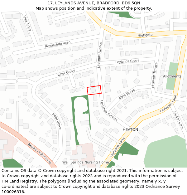 17, LEYLANDS AVENUE, BRADFORD, BD9 5QN: Location map and indicative extent of plot