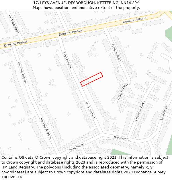 17, LEYS AVENUE, DESBOROUGH, KETTERING, NN14 2PY: Location map and indicative extent of plot