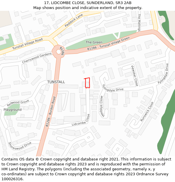 17, LIDCOMBE CLOSE, SUNDERLAND, SR3 2AB: Location map and indicative extent of plot