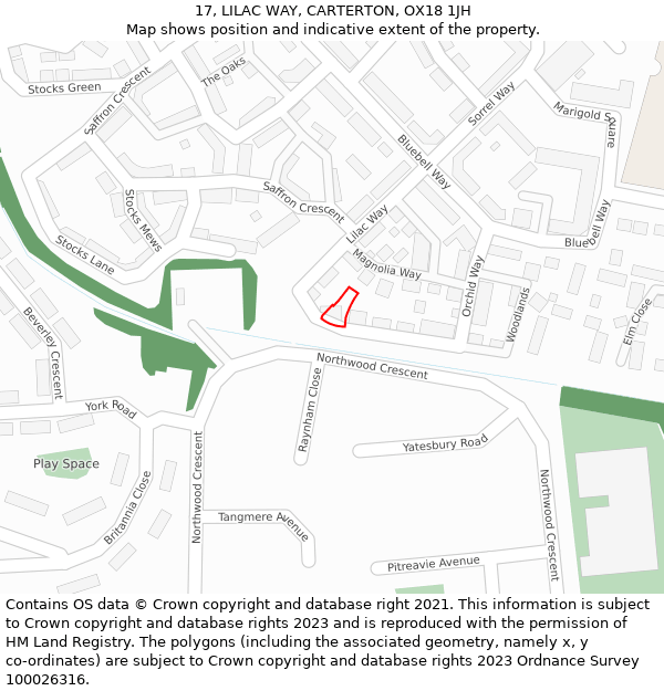 17, LILAC WAY, CARTERTON, OX18 1JH: Location map and indicative extent of plot