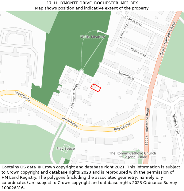 17, LILLYMONTE DRIVE, ROCHESTER, ME1 3EX: Location map and indicative extent of plot