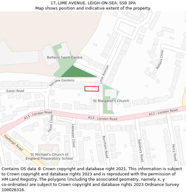 17, LIME AVENUE, LEIGH-ON-SEA, SS9 3PA: Location map and indicative extent of plot
