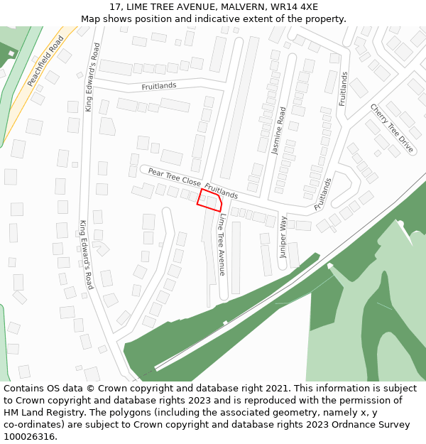 17, LIME TREE AVENUE, MALVERN, WR14 4XE: Location map and indicative extent of plot