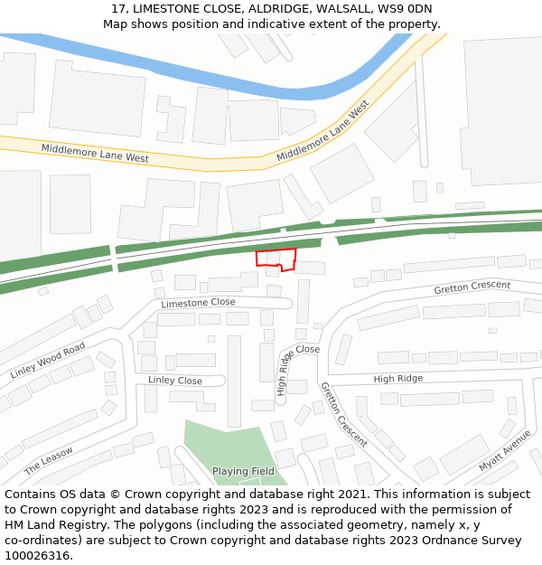 17, LIMESTONE CLOSE, ALDRIDGE, WALSALL, WS9 0DN: Location map and indicative extent of plot