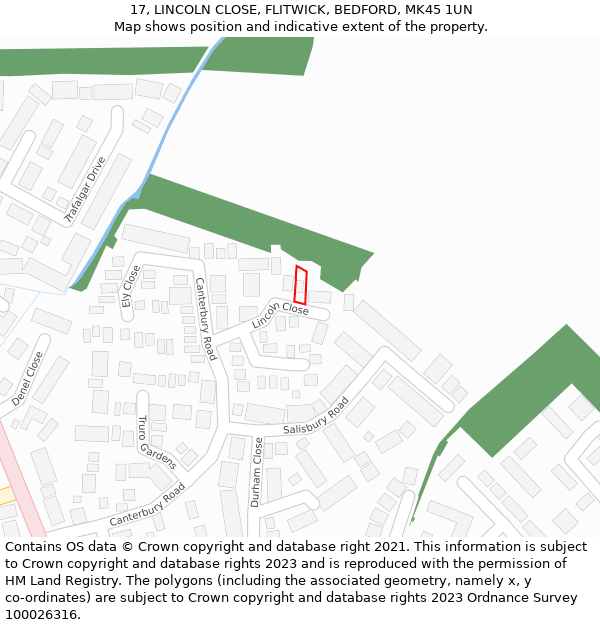 17, LINCOLN CLOSE, FLITWICK, BEDFORD, MK45 1UN: Location map and indicative extent of plot