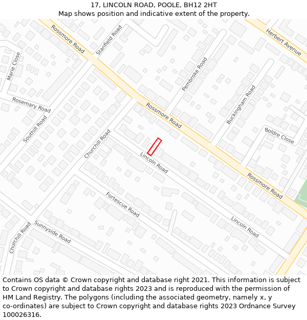 17, LINCOLN ROAD, POOLE, BH12 2HT: Location map and indicative extent of plot