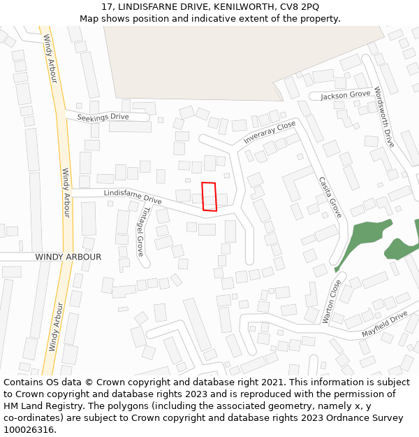 17, LINDISFARNE DRIVE, KENILWORTH, CV8 2PQ: Location map and indicative extent of plot