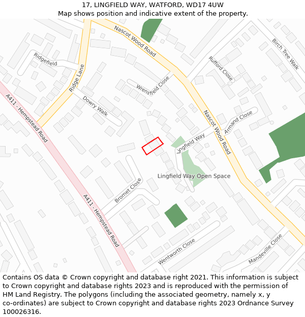 17, LINGFIELD WAY, WATFORD, WD17 4UW: Location map and indicative extent of plot