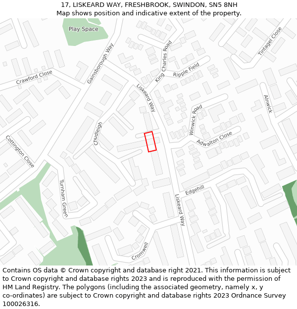 17, LISKEARD WAY, FRESHBROOK, SWINDON, SN5 8NH: Location map and indicative extent of plot