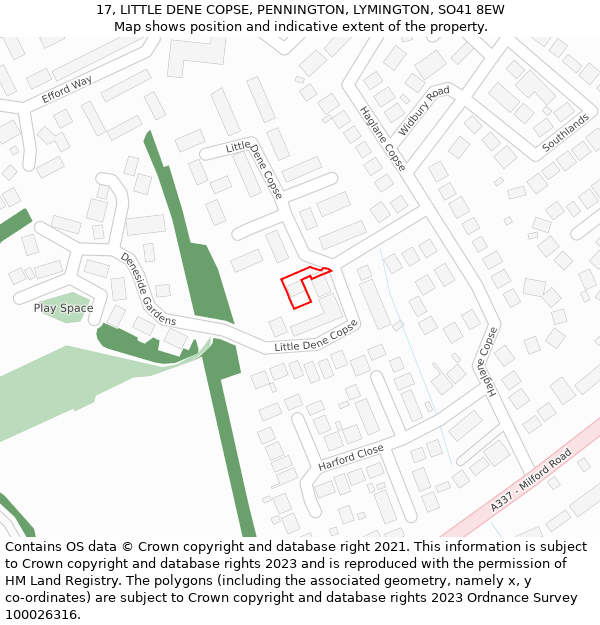 17, LITTLE DENE COPSE, PENNINGTON, LYMINGTON, SO41 8EW: Location map and indicative extent of plot