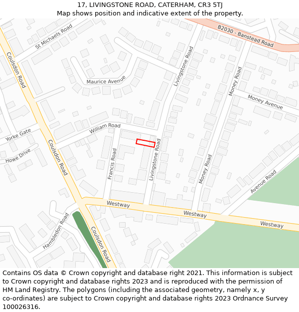 17, LIVINGSTONE ROAD, CATERHAM, CR3 5TJ: Location map and indicative extent of plot