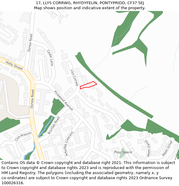 17, LLYS CORRWG, RHYDYFELIN, PONTYPRIDD, CF37 5EJ: Location map and indicative extent of plot