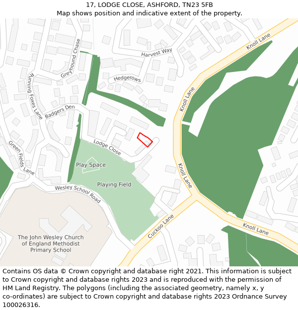 17, LODGE CLOSE, ASHFORD, TN23 5FB: Location map and indicative extent of plot