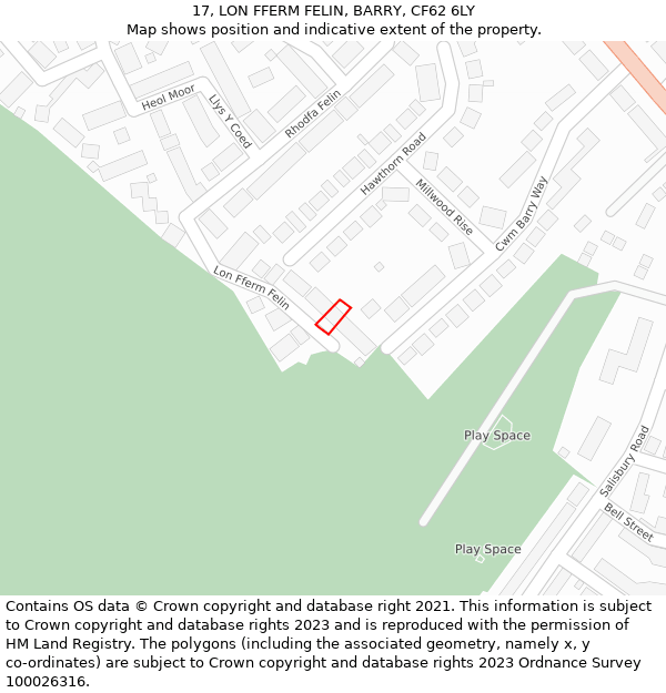 17, LON FFERM FELIN, BARRY, CF62 6LY: Location map and indicative extent of plot