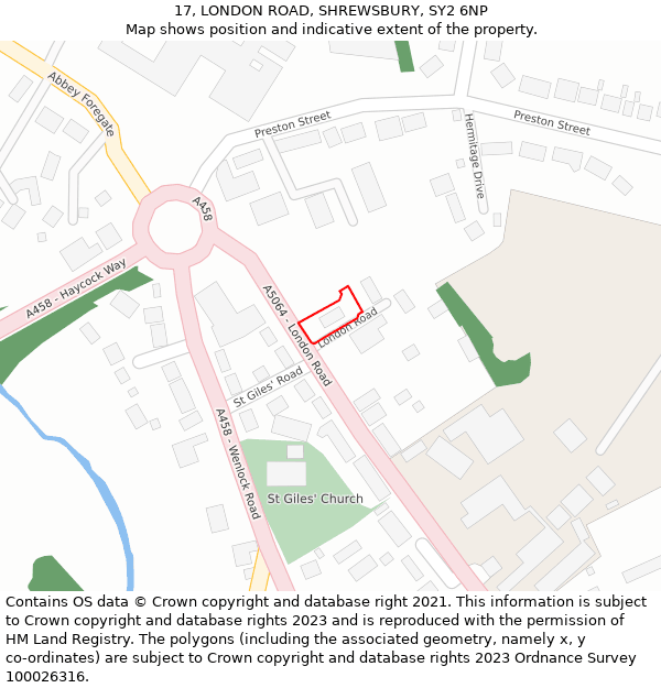 17, LONDON ROAD, SHREWSBURY, SY2 6NP: Location map and indicative extent of plot