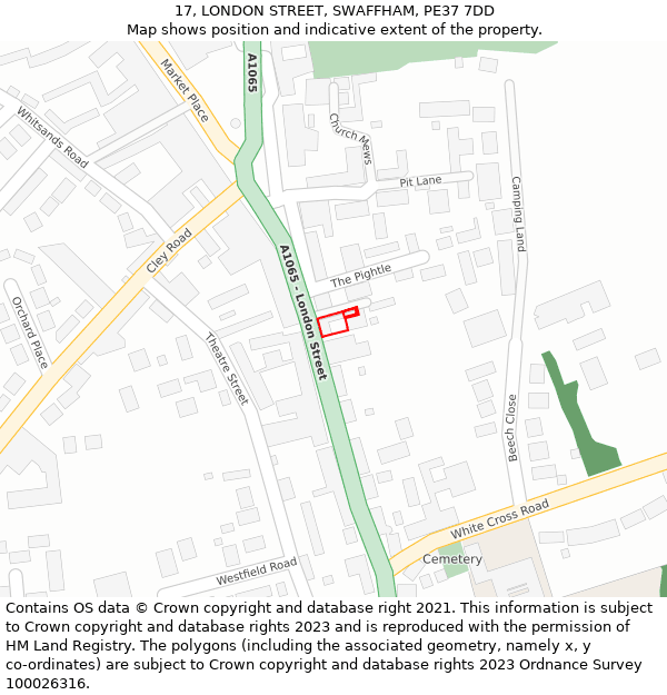 17, LONDON STREET, SWAFFHAM, PE37 7DD: Location map and indicative extent of plot