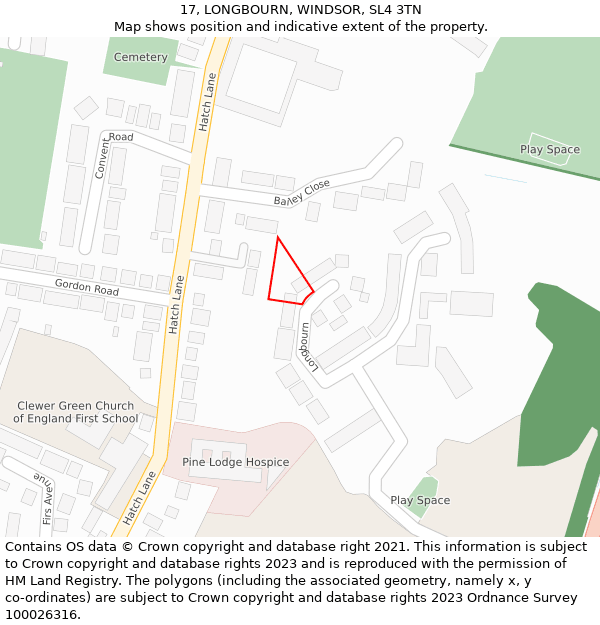 17, LONGBOURN, WINDSOR, SL4 3TN: Location map and indicative extent of plot