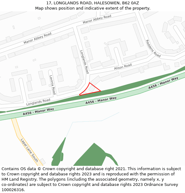 17, LONGLANDS ROAD, HALESOWEN, B62 0AZ: Location map and indicative extent of plot