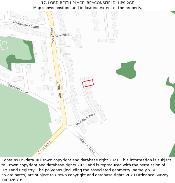 17, LORD REITH PLACE, BEACONSFIELD, HP9 2GE: Location map and indicative extent of plot