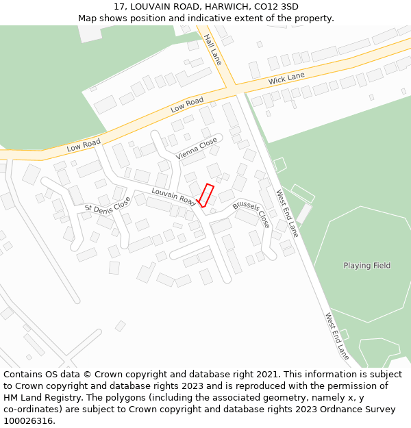 17, LOUVAIN ROAD, HARWICH, CO12 3SD: Location map and indicative extent of plot