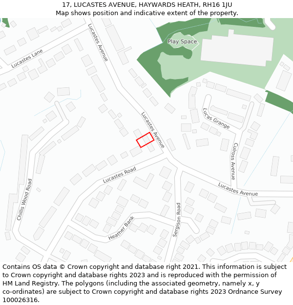 17, LUCASTES AVENUE, HAYWARDS HEATH, RH16 1JU: Location map and indicative extent of plot